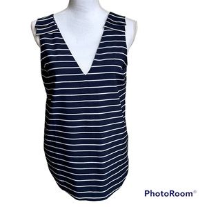 Banana Republic navy blue and white stripe vneck sleeveless top in size small.
